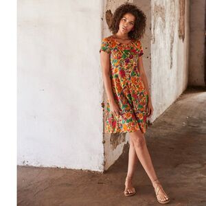 Peruvian Connection Floral Short Sleeve Dress XS